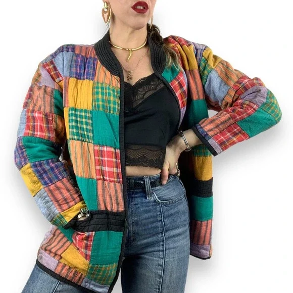 ❌SOLD❌90's patchwork color block cotton spring jacket by OSY - Picture 3 of 16